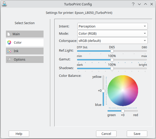 Screenshot Color Settings